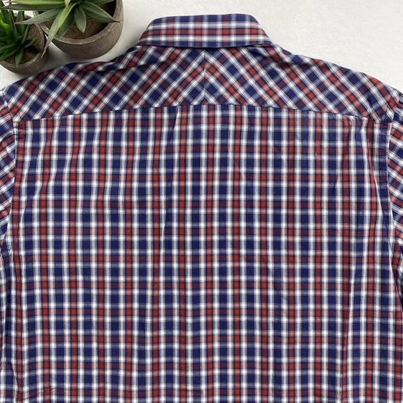 Billy Reid John Standard Cut Plaid Long Sleeve Button Shirt (Blue/White/Orange) - Picture 6 of 16